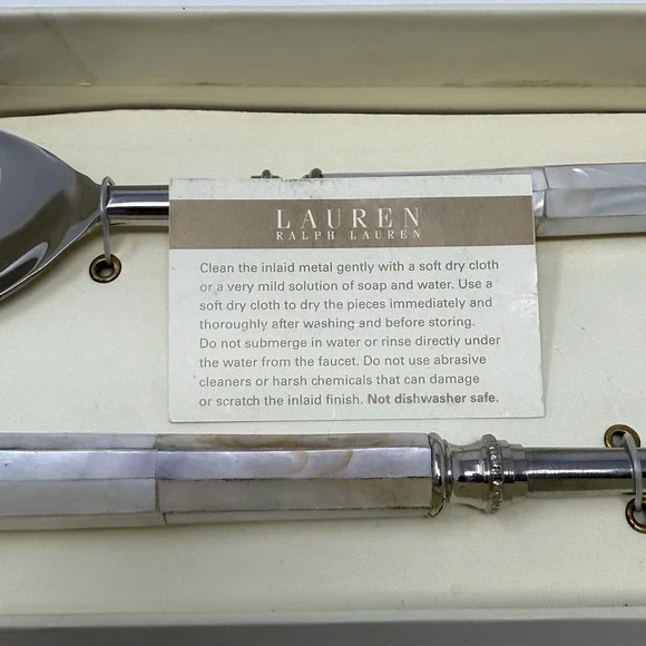 Ralph Lauren 2 Piece Salad Serving Set Spoon Fork Mother Of Pearl Silverware - Picture 5 of 7